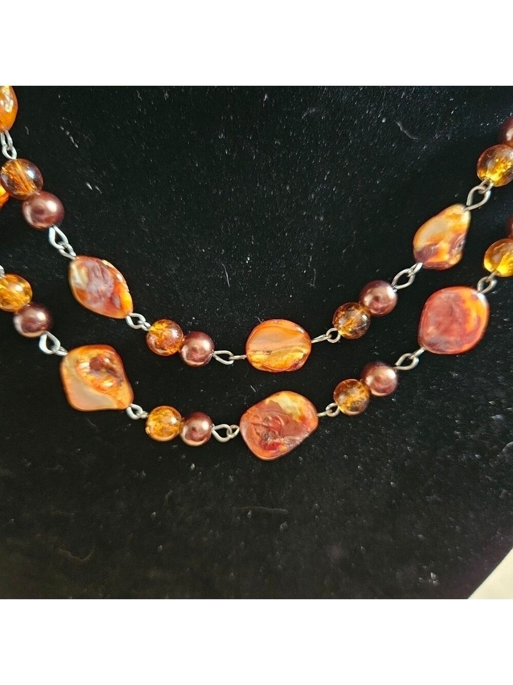 Vintage 80s Agate Stone Nugget 2-Strand Necklace - Picture 5 of 7